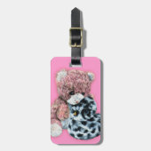 Roze speelgoed teddy en eend kinder genoemd bagage bagagelabel (Voorkant verticaal)