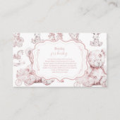 Roze Speelgoed Toile De Jouy Baby shower Boeken vo Informatiekaartje (Voorkant)