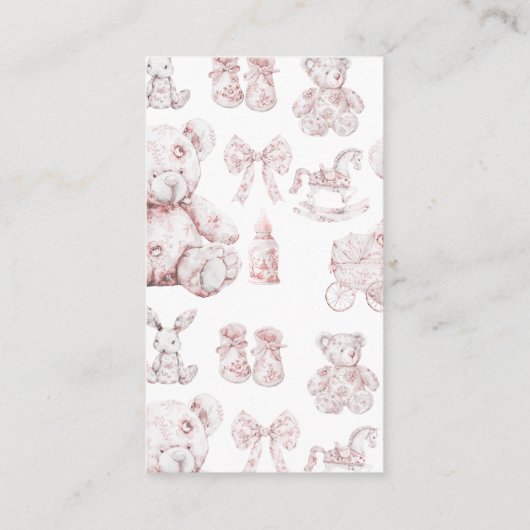 Roze Speelgoed Toile De Jouy Baby shower Boeken vo Informatiekaartje (Achterkant)
