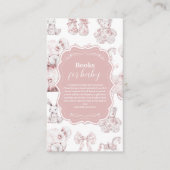 Roze Speelgoed Toile De Jouy Baby shower Boeken vo Informatiekaartje (Voorkant)
