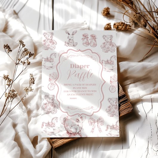 Roze Speelgoed Toile De Jouy Baby shower Diapper R Informatiekaartje