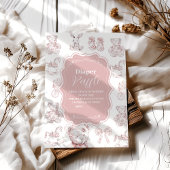Roze Speelgoed Toile De Jouy Baby shower Diapper R Informatiekaartje