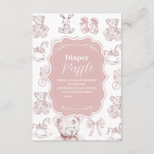 Roze Speelgoed Toile De Jouy Baby shower Diapper R Informatiekaartje (Voorkant)