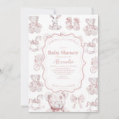 Roze Speelgoed Toile De Jouy Baby shower Kaart (Voorkant)