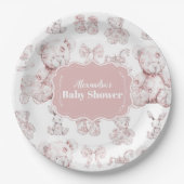 Roze Speelgoed Toile De Jouy Baby shower Papieren Bordje (Voorkant)