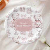 Roze Speelgoed Toile De Jouy Baby shower Papieren Bordje