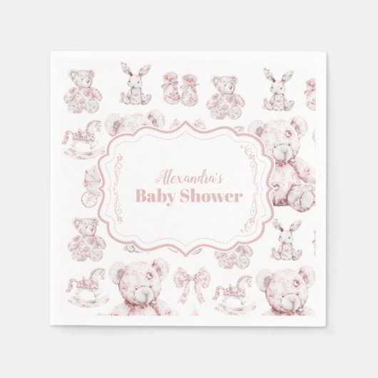 Roze Speelgoed Toile De Jouy Baby shower Servet (Voorkant)