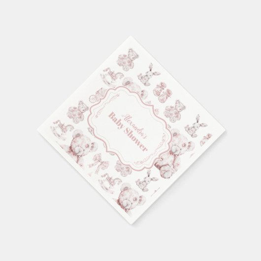 Roze Speelgoed Toile De Jouy Baby shower Servet (Hoek)