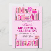 Roze speelse boeken afstuderen kaart (Voorkant)