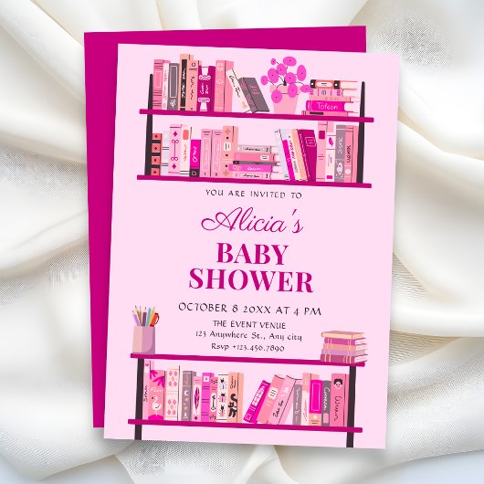 Roze speelse boeken baby shower kaart