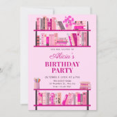 Roze speelse boeken verjaardag kaart (Voorkant)