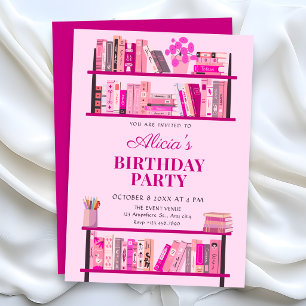 Roze speelse boeken verjaardag kaart