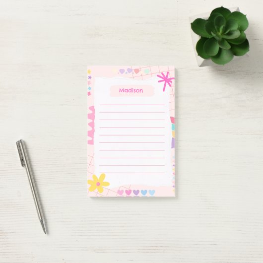 Roze Speelse Doodle Post-it® Notes (Kantoor)
