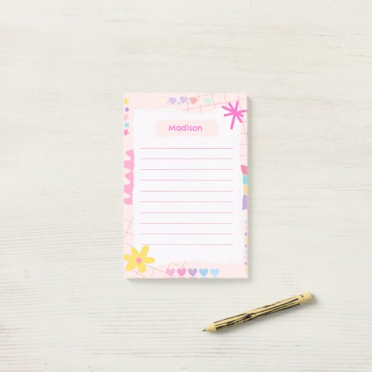 Roze Speelse Doodle Post-it® Notes (Op bureau)