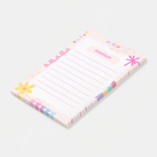Roze Speelse Doodle Post-it® Notes (Schuin)