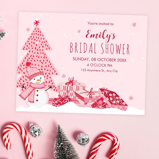 Roze speelse winter bruids-shower kaart