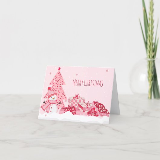 Roze speelse winter kerst  feestdagen kaart (Voorkant)