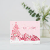 Roze speelse winter kerst  feestdagenkaart (Staand voorkant)
