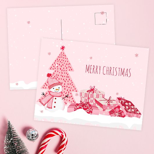 Roze speelse winter kerst  feestdagenkaart