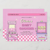Roze spel arcade baby shower kaart (Voorkant / Achterkant)