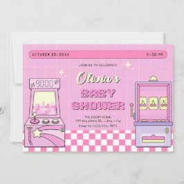 Roze spel arcade baby shower kaart