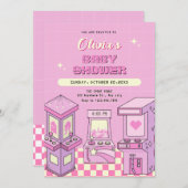 Roze spel arcade baby shower kaart (Voorkant / Achterkant)