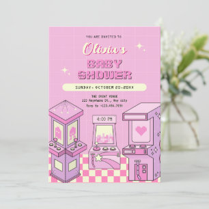 Roze spel arcade baby shower kaart
