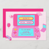 Roze spel retro vrijgezellenfeest kaart (Voorkant / Achterkant)