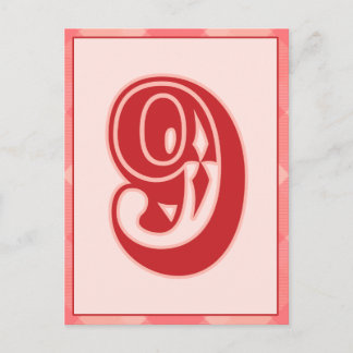 Roze speldenaantal "9" Typografie Banner Kaart