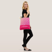 Roze speldenband en Canvas tas van strips (Op model)