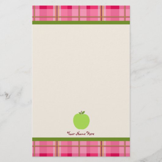 Roze speldenband en Groene Apple, speciaal aangest Briefpapier (Voorkant)