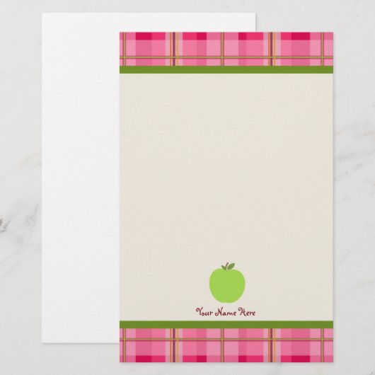 Roze speldenband en Groene Apple, speciaal aangest Briefpapier (Voorkant / Achterkant)