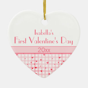 Roze speldenharten Baby Foto eerste Valentijnsdag Keramisch Ornament