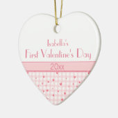 Roze speldenharten Baby Foto eerste Valentijnsdag Keramisch Ornament (Links)