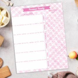 Roze speldenlijst voor familiemeel en winkellijst notitieblok
