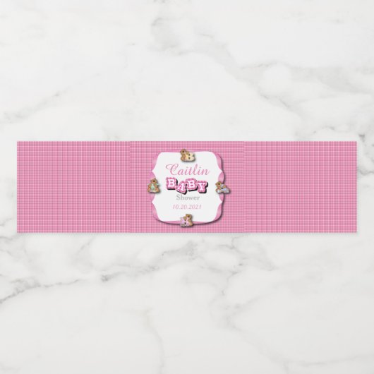 Roze speldenstang met Baby Beren | Shower voor bab Waterfles Etiket (Enkel label)