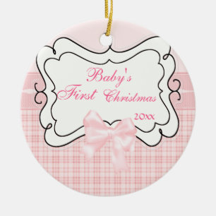 Roze speldenstoot, eerste kerstmis baby keramisch ornament