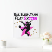ROZE SPELEN VOETBAL ONTWERP VIERKANTE KLOK (Huis)