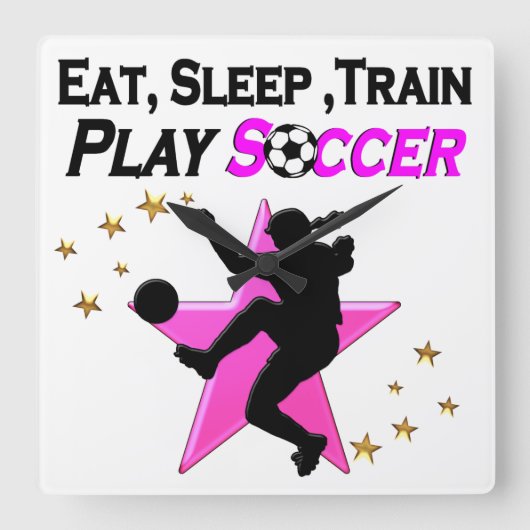 ROZE SPELEN VOETBAL ONTWERP VIERKANTE KLOK (Voorkant)