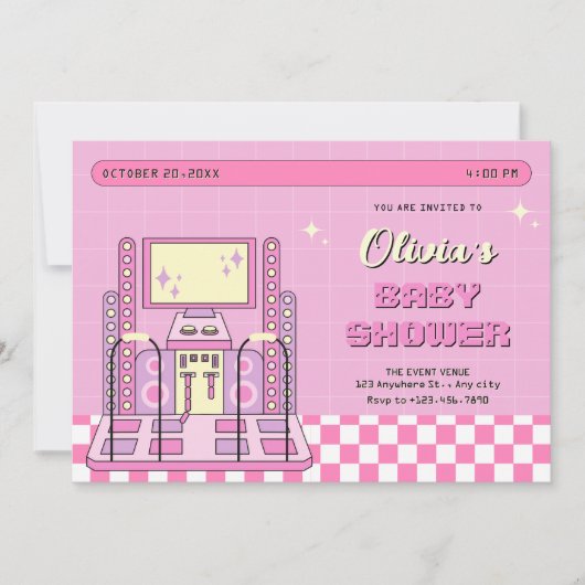 Roze Speler Arcade Dansmachine baby shower Kaart (Voorkant)