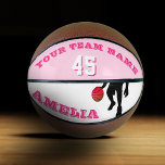 Roze speler Team Name Number Girl Basketbal<br><div class="desc">De roze naam van het Team Nummer Basketball voor een meisje basketbalspeler. Het ontwerp heeft een zwart silhouet van een basketbalspeler met een basketbal. De tekst is in moderne lettertypen - personaliseer de tekst met uw teamnaam, nummer en jouw naam. Perfect cadeau voor een meisje basketbalspeler, teamgenoten, coach of een...</div>
