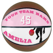Roze Speler Teamnaam Nummer Meisje Basketbal (Voorkant)
