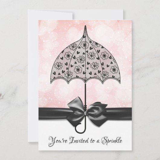 Roze Spetter Baby Shower Zwarte Kant Paraplu Kaart (Voorkant)