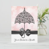 Roze Spetter Baby Shower Zwarte Kant Paraplu Kaart (Staand voorkant)