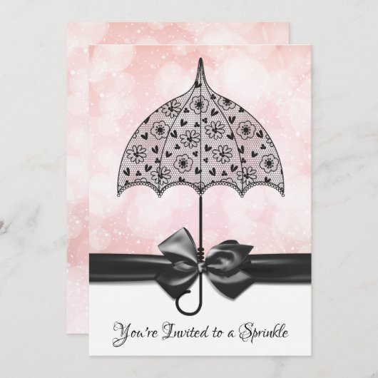 Roze Spetter Baby Shower Zwarte Kant Paraplu Kaart (Voorkant / Achterkant)