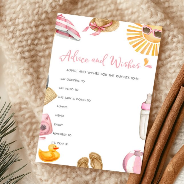 Roze Spetter Spat Douche Advies en Wensen Spel (Girl Summer Beach Baby Shower Advice and Wishes Game)