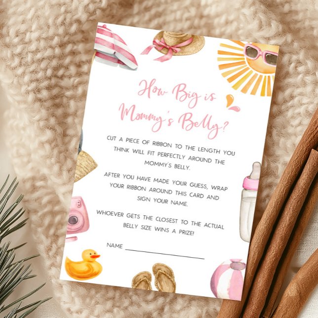 Roze Spetter Spat Hoe Groot Is Mama's Buik Spel (Girl Summer Beach Baby Shower How Big Is Mommy's Belly Game)