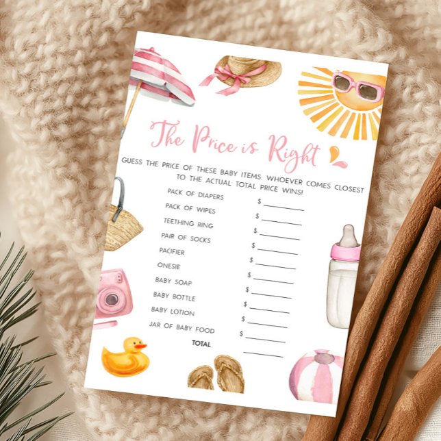 Roze Spetter Spetter De Prijs Is Juist Spel (Girl Summer Beach Baby Shower The Price Is Right Game)