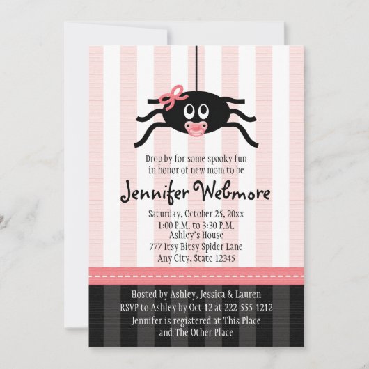 Roze Spider Halloween Baby Shower-uitvindingen Kaart (Voorkant)
