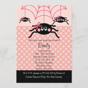 Roze Spider Halloween Birthday-uitnodigingen Kaart